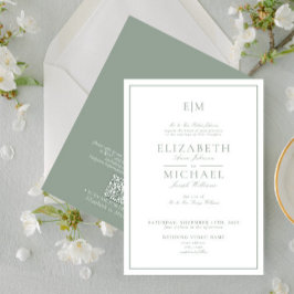 Convites Casamento de Script Clássico Verde do Sage do Códi