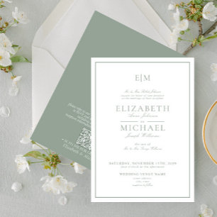Convites Casamento de Script Clássico Verde do Sage do Códi