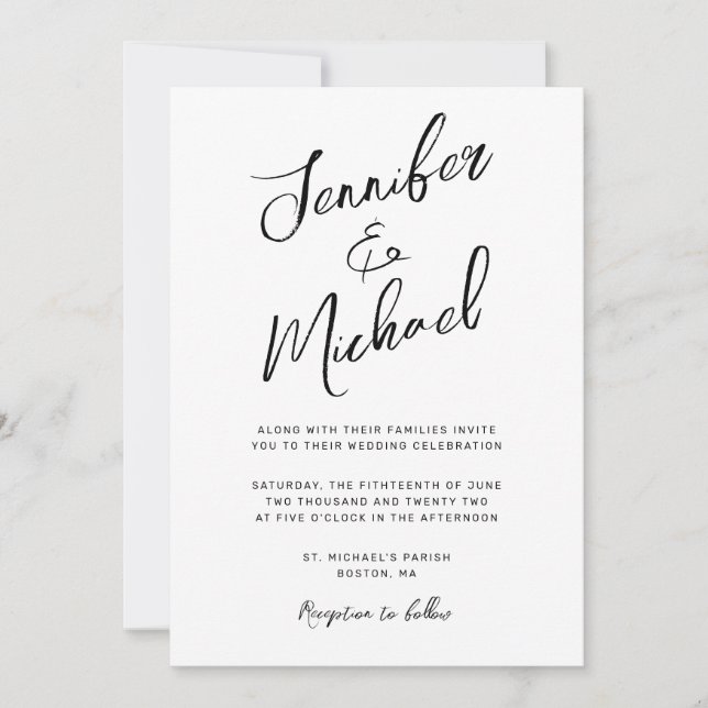 Convites Casamento de Script com Letra Branca Moderna com M (Frente)