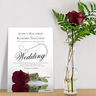 Convites Casamento de Script da Elegante Burgundy Maroon Ro