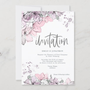 Convites Casamento de Script de Abertura Lilac-Rosa Floral