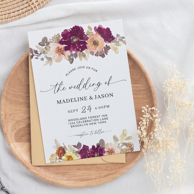 Convites Casamento de Script de Aquarela Floral de Chic Aut (Criador carregado)
