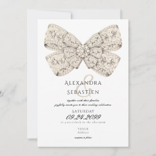 Convites Casamento de Script de Arco de Beige com Ouros Vin
