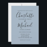 Convites Casamento de Script de Assinatura Azul com Dusty M<br><div class="desc">Convite de casamento empoeirado e empoeirado,  com nomes de estilo de assinatura,  este convite de casamento azul e branco empoeirado para na moda pode ser personalizado com suas informações em caracteres brancos. Projetado por Thisnotme©</div>