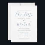 Convites Casamento de Script de Assinatura Azul com Dusty M<br><div class="desc">Convite de casamento empoeirado e empoeirado,  com nomes de estilo,  este convite de casamento azul e branco empoeirado na moda pode ser personalizado com suas informações em caracteres azuis empoeirados. Projetado por Thisnotme©</div>