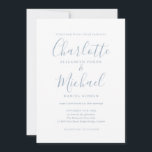 Convites Casamento de Script de Assinatura Azul com Dusty M<br><div class="desc">Convite de casamento empoeirado e empoeirado,  com nomes de estilo,  este convite de casamento azul e branco empoeirado na moda pode ser personalizado com suas informações em caracteres azuis empoeirados. Projetado por Thisnotme©</div>