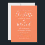 Convites Casamento de Script de Assinatura Coral Elegante<br><div class="desc">Convite de casamento de script de assinatura elegante com nomes de estilo de assinatura,  este convite de casamento branco e na moda pode ser personalizado com suas informações em letras brancas chic. Projetado por Thisnotme©</div>