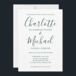 Convites Casamento de Script de Assinatura Verde Esmeralda<br><div class="desc">Apresentando nomes de estilo de assinatura,  este convite elegante para casamento pode ser personalizado com suas informações em caracteres verdes esmeraldas. Projetado por Thisnotme©</div>