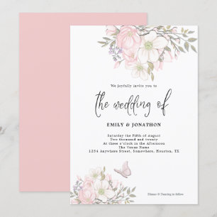 Convites Casamento de Script de Borboleta Magnolia Branca