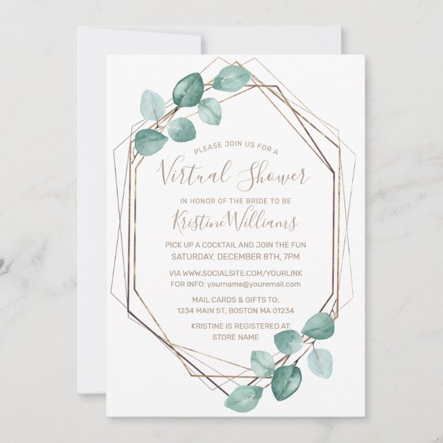 Convites Casamento de Script de Café Eucalyptus Watercolor  (Frente)