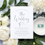 Convites Casamento de Script de Caligrafia do Coração Moder<br><div class="desc">Cinza prateada moderna e branco (as cores podem ser modificadas) convites para casamento apresentam um design de tipografia na moda com roteiro de caligrafia e sotaque cardíaco. O texto personalizado simples e elegante que pode ser personalizado para convidar convidados a se juntarem às suas comemorações de casamento, incluindo os nomes...</div>