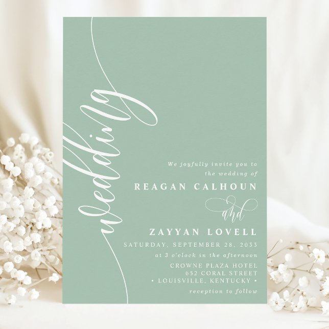 Convites Casamento de Script de Caligrafia Dusty Mint Elega (Criador carregado)