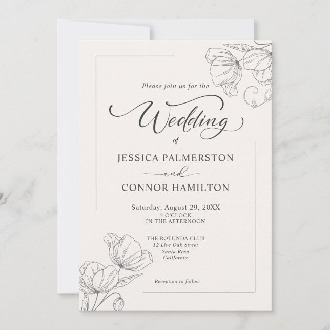 Convites Casamento de Script de Caligrafia Elegante Simples (Frente)