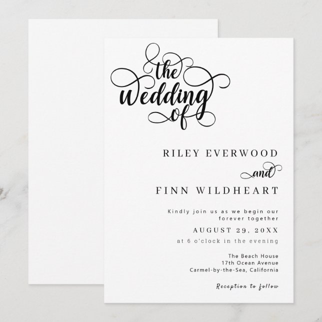 Convites Casamento de Script de Caligrafia Moderna Elegante (Frente/Verso)