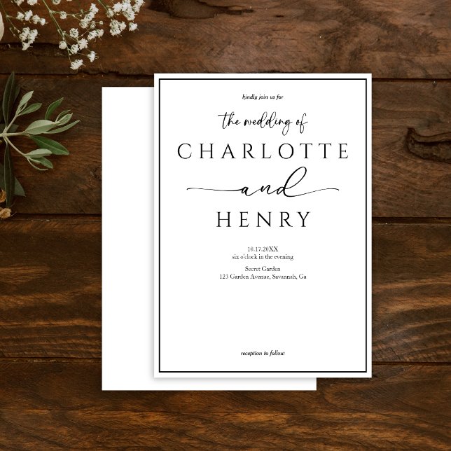 Convites Casamento de Script de Caligrafia Moderna Minimali (Criador carregado)