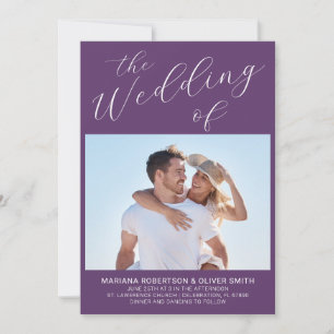 Convites Casamento de Script de Caligrafia Roxo Minimalista