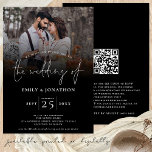 Convites Casamento de Script de Código QR de Foto Elegante<br><div class="desc">Foto Elegante de Código QR de Script de Código Negra. Com um código QR para o seu site de casamento no verso para que seus convidados possam RSVP e ver todos os detalhes on-line sem a necessidade de gabinetes separados. Seu código QR será gerado automaticamente para atualizar o código de...</div>