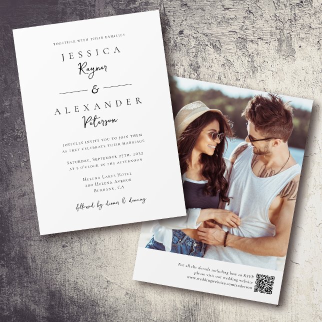 Convites Casamento de Script de Código QR de Foto Minimalis (Criador carregado)