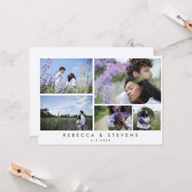 Convites Casamento de Script de Colagem de Fotos Russo Simp (Frente/Verso In Situ)