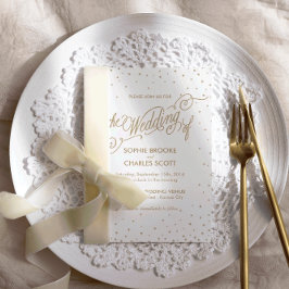 Convites Casamento de Script de Estrelas de Confetti Branca