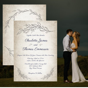 Convites Casamento de Script de Folhas Suaves Elegantes