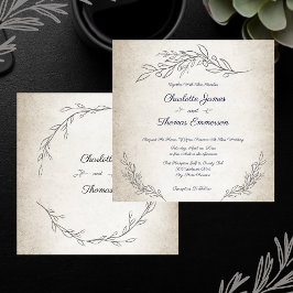 Convites Casamento de Script de Folhas Suaves Elegantes