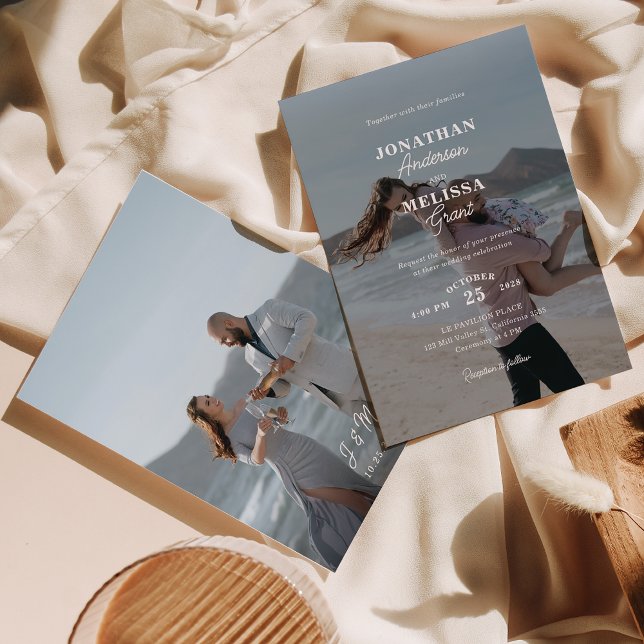 Convites Casamento de Script de Foto de Sobreposição Elegan (Criador carregado)