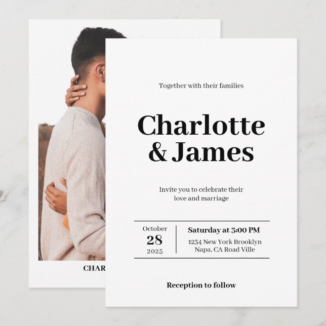 Convites Casamento de Script de Foto Moderno Retroativo Mín (Frente/Verso)