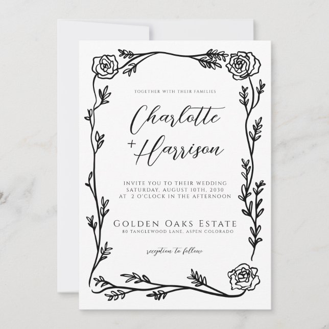 Convites Casamento de Script de Frame Floral (Frente)