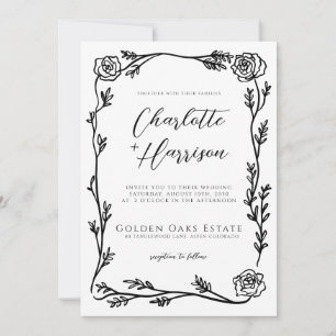 Convites Casamento de Script de Frame Floral