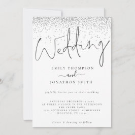 Convites Casamento de Script de Fronteira de Glitter Silver
