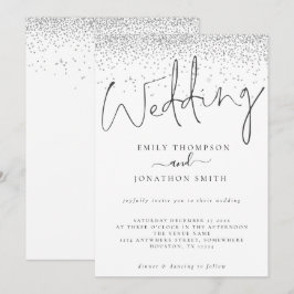 Convites Casamento de Script de Fronteira de Glitter Silver