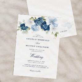 Convites Casamento de Script de Marinho Floral Azul Dusty