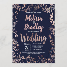 Convites Casamento de Script de Pincel Azul Marinho Floral 