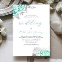 Casamento de Script de Prata de Aqua Floral Elegan
