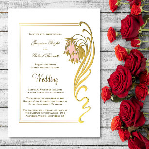 Convites Casamento de Script de Quadro Dourado Elegante