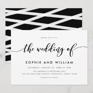 Convites Casamento de Script de Relaxo Preto e Branco
