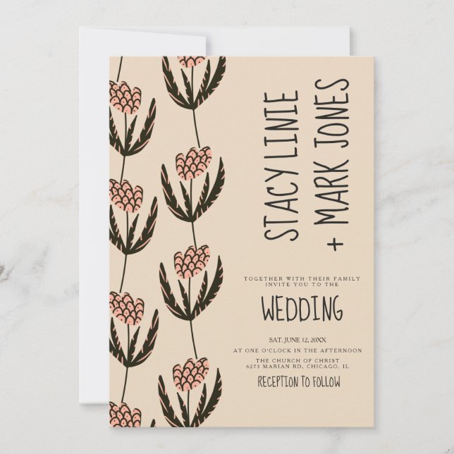 Convites Casamento de Script de Rico Desenho de Mão Floral  (Frente)