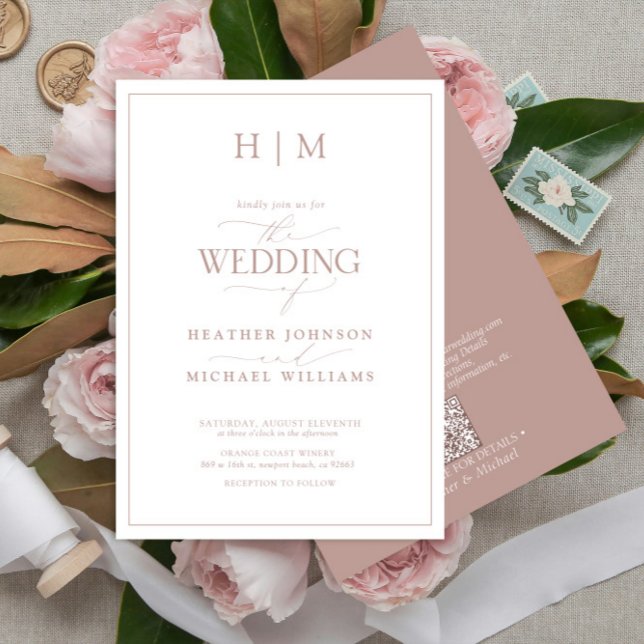 Convites Casamento de Script de Rosa Monograma com Dusty de (Criador carregado)