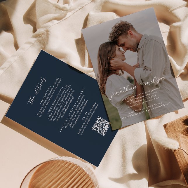 Convites Casamento de Script de Sobreposição Azul do Marinh (Criador carregado)