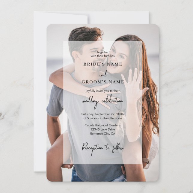 Convites Casamento de Script de Sobreposição de Foto Elegan (Frente)