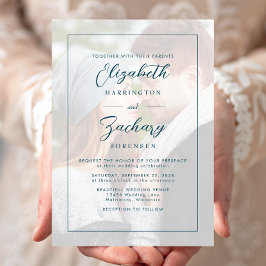 Convites Casamento de Script de Teal de Foto Minimalista Mo