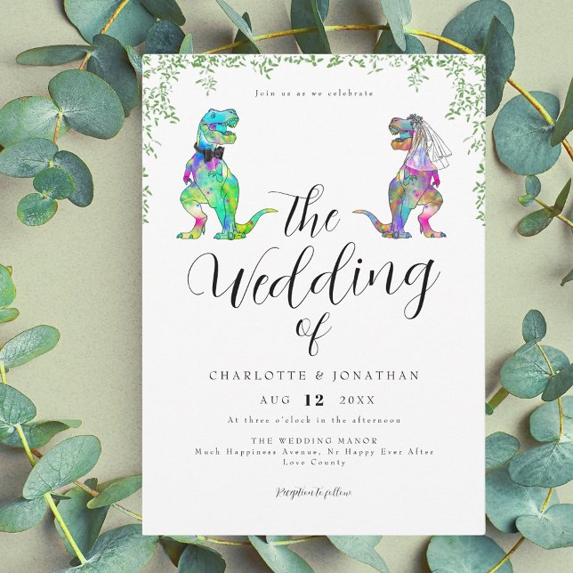Convites Casamento de Script de Tema do Dinossauro (Stylish Script dinosaur theme wedding invitation)