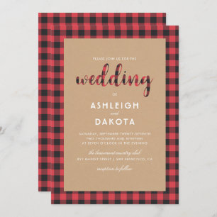 Convites Casamento de Script de Xadrez Rustic Kraft & Buffa