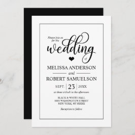 Convites Casamento de Script do Coração Branco Clássico Ele