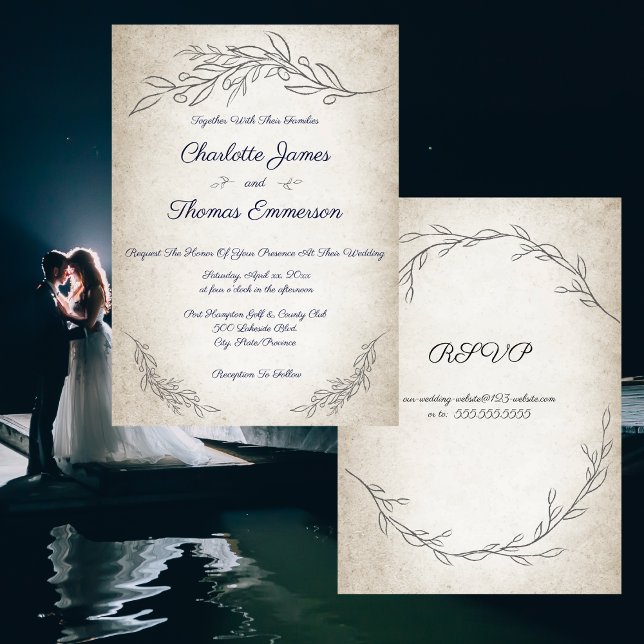 Convites Casamento de Script do Elegant Soft Deixa com RSVP (Elegant Soft Leaves Script Wedding with RSVP Invitation)