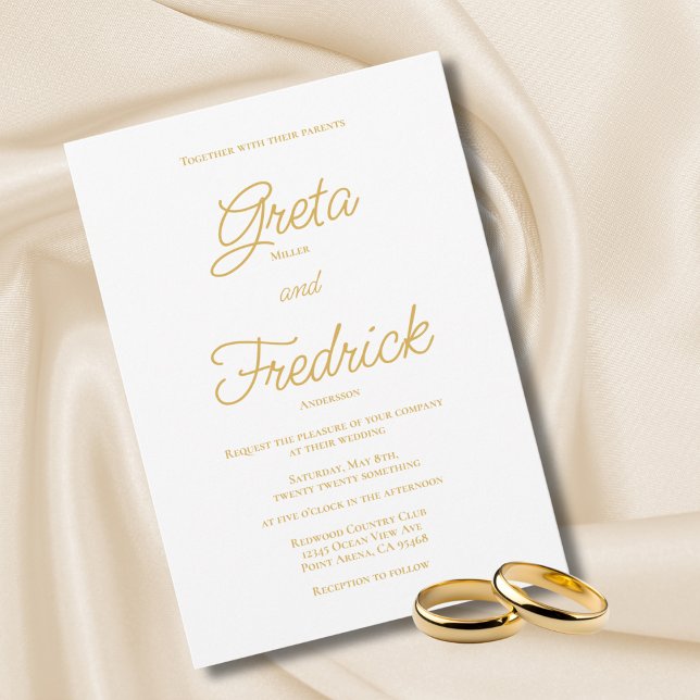 Convites Casamento de Script Dourado da Elegância Simples d (Criador carregado)