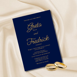 Convites Casamento de Script Dourado do Marinho Elegance Si