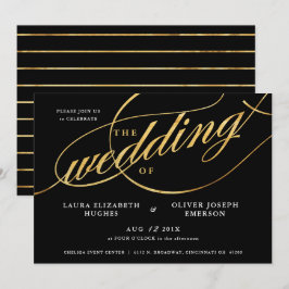 Convites Casamento de Script Dourado e Preto Moderno Único