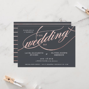 Convites Casamento de Script Dourado Simples Rosa Moderno